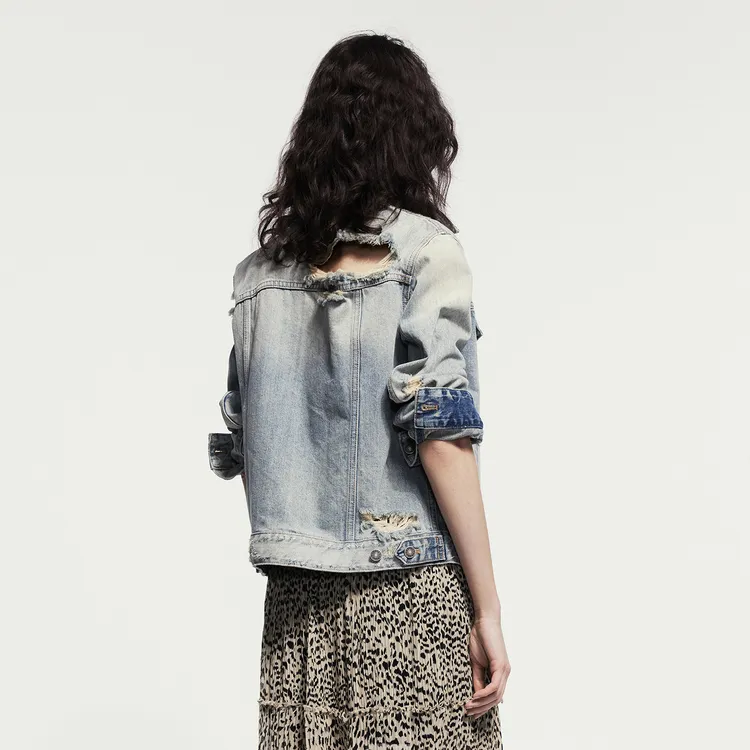 MO&CO Denim Jackets Women's Denim Light Blue-2