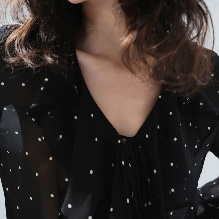 MOCO Shirt Women's Black White Polka Dot Color-2