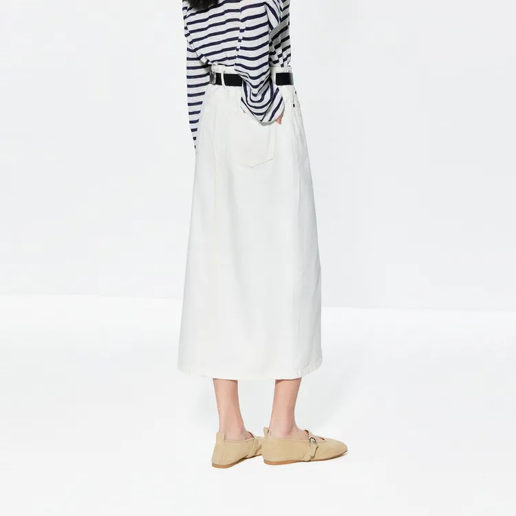 MOCO Denim Long Skirt Women's White-5