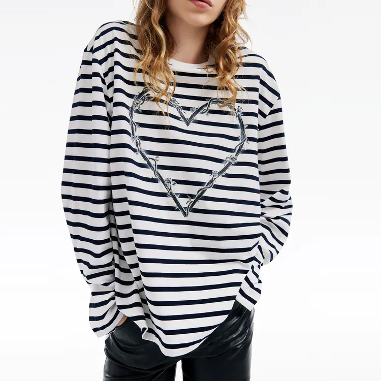 MOCO T Shirt Women's Black White Stripes-2