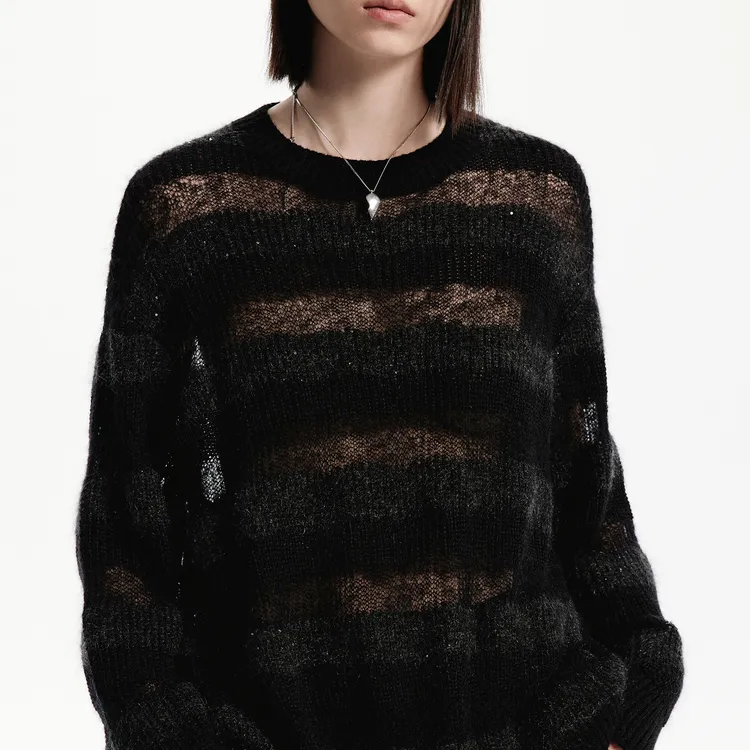 MOCO Sweater Women's Black Gray Stripes-4