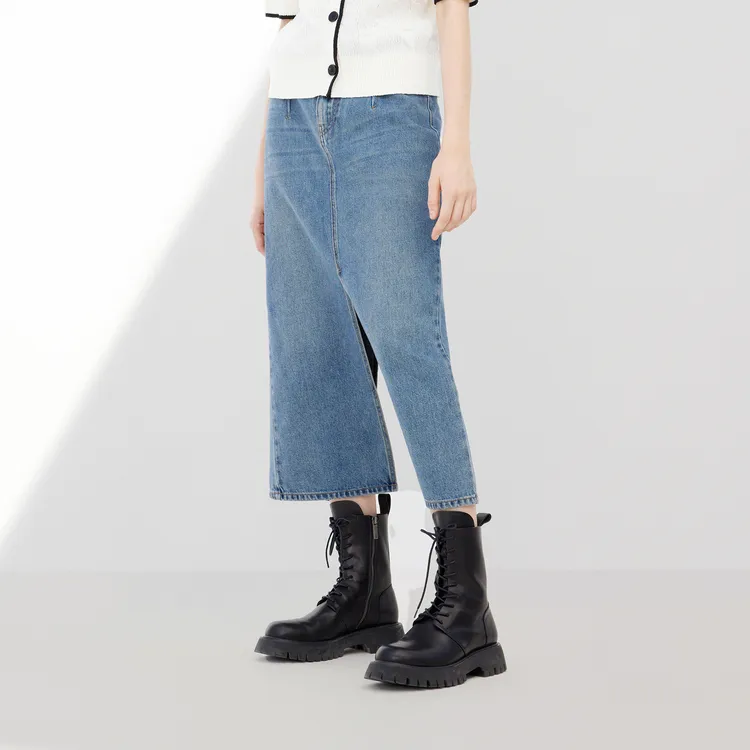 MOCO Denim Long Skirt Women's Blue-3