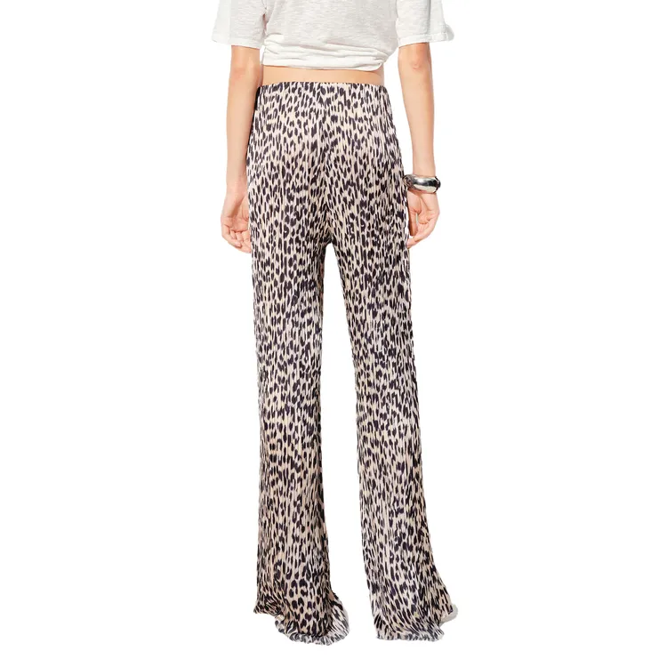 MOCO Casual Pants Women's Camel Brown Leopard Print-1