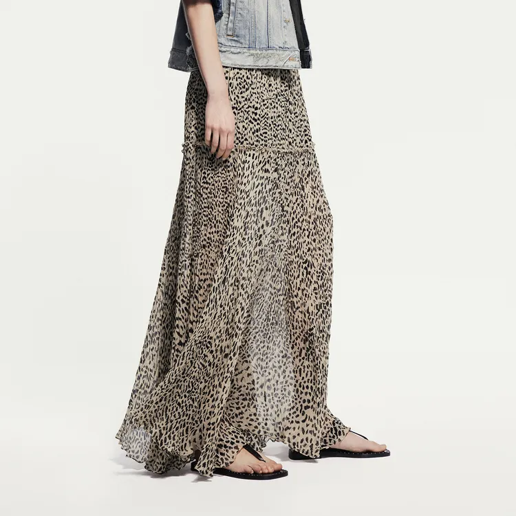MOCO Casual Long Skirts Women's Brown Apricot Leopard-4