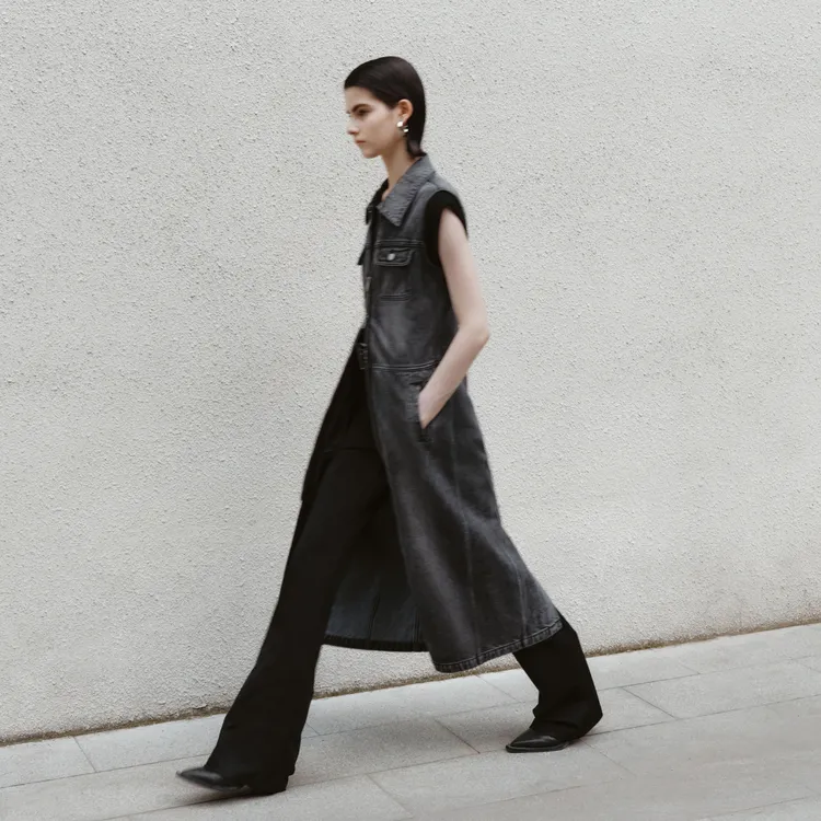 MO&CO Sleeveless Dresses Women's Denim Black-2