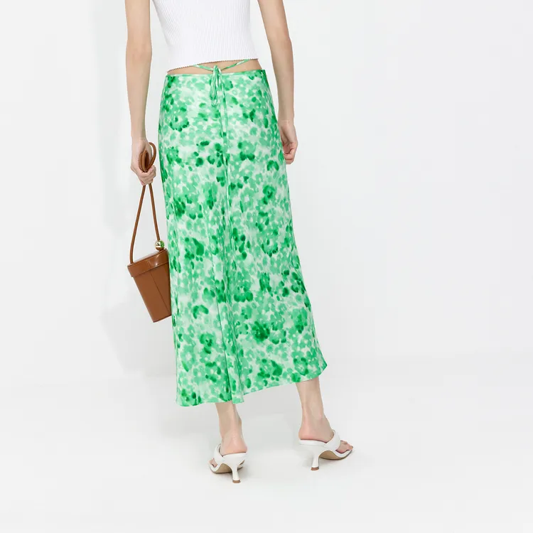 MOCO Casual Long Skirts Women's Green White Mixed Color-3
