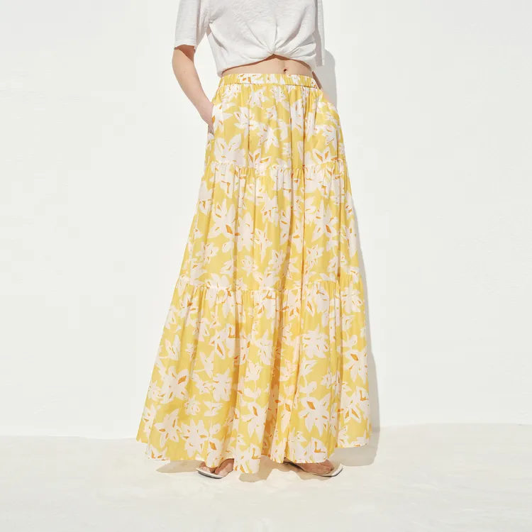MO&CO Casual Long Skirts Women's Floral Yellow-3
