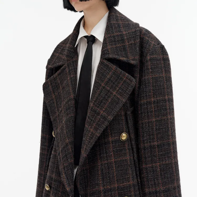 MO&CO Coats Women's Brown Plaid-3