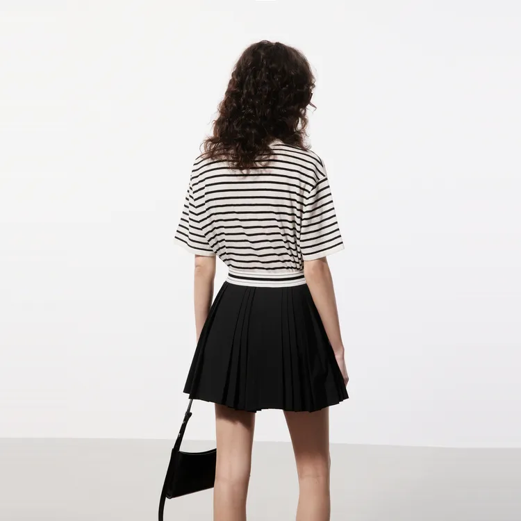 MOCO T Shirt Women's White Black Stripes-2