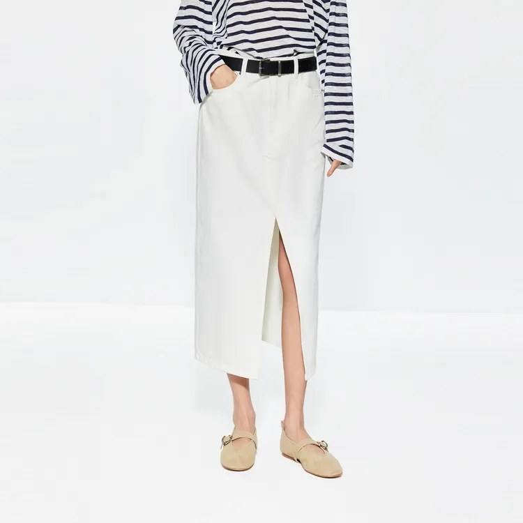 MOCO Denim Long Skirt Women's White-2