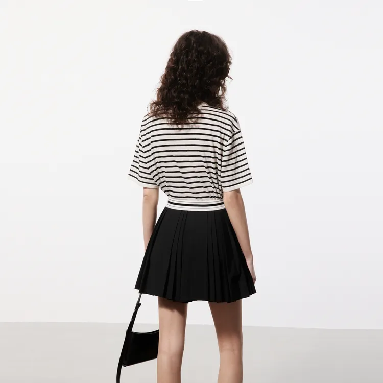 MOCO T Shirt Women's White Black Stripes-6