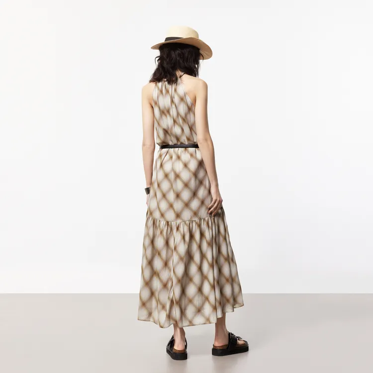 MOCO Sleeveless Dress Women's Khaki Plaid-2