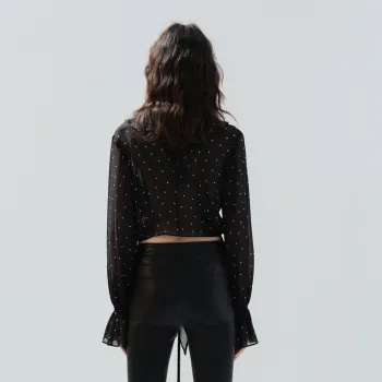 MOCO Shirt Women's Black White Polka Dot Color