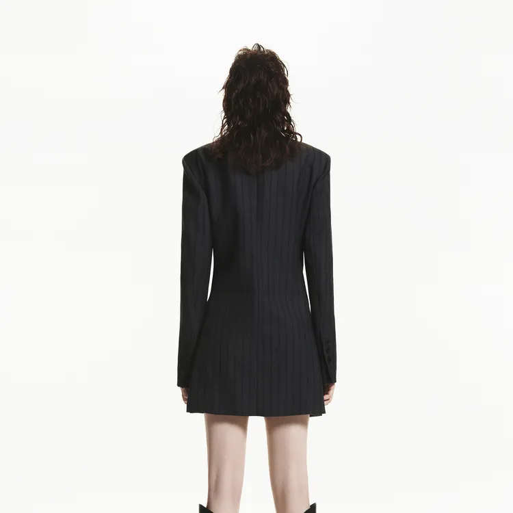 MOCO Business Suit Women's Black Gray Stripes-3