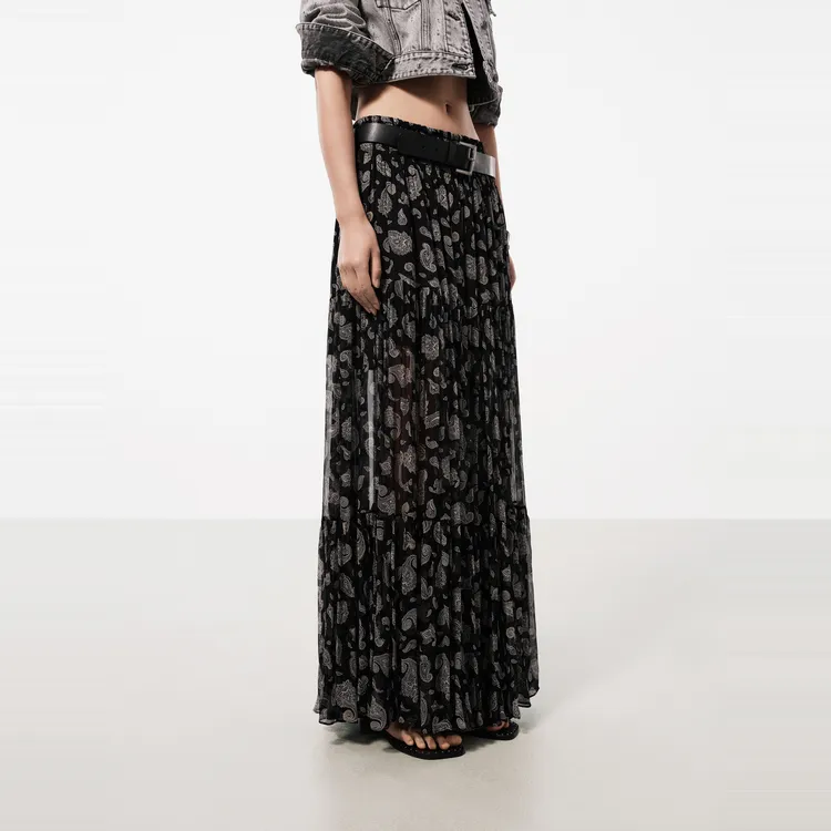 MOCO Casual Long Skirt Women's Black With White Multicolor-4