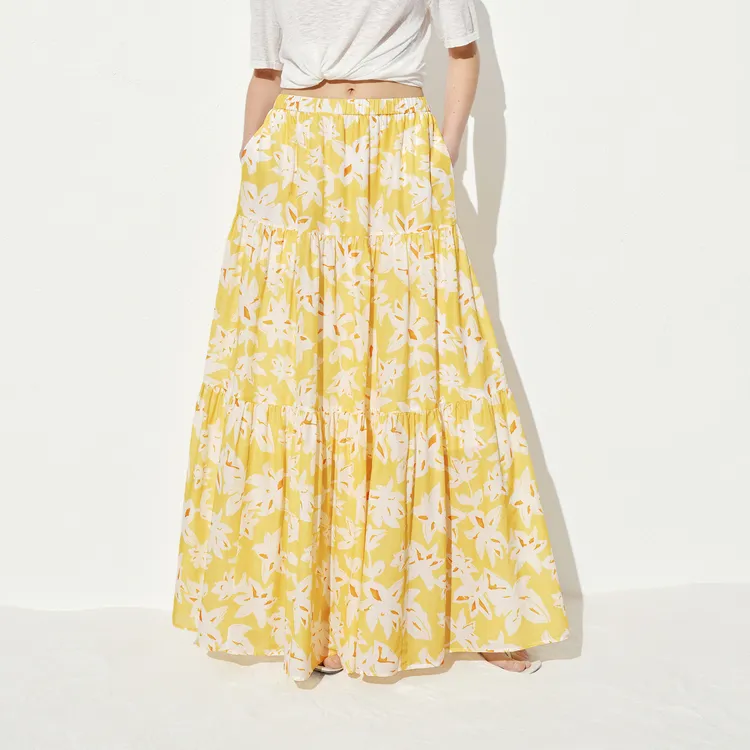 MO&CO Casual Long Skirts Women's Floral Yellow-2