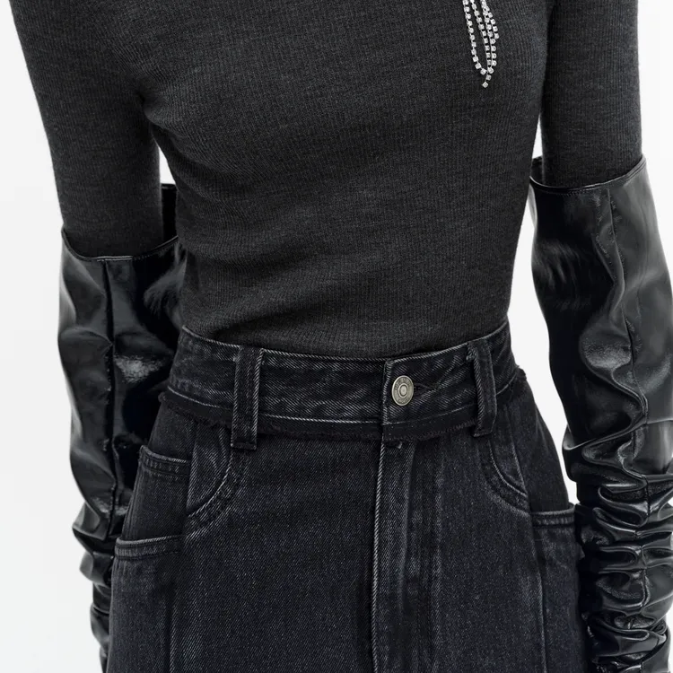 MOCO Denim Long Skirts Women's Denim Black-5