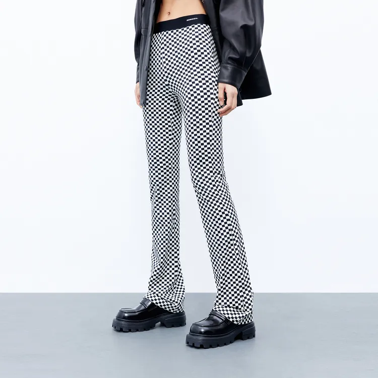 MO&CO Casual Pants Women's Black White-3