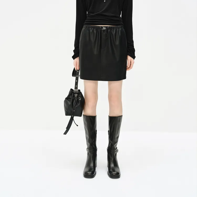 MOCO Leather Short Skirts Women's Black-2