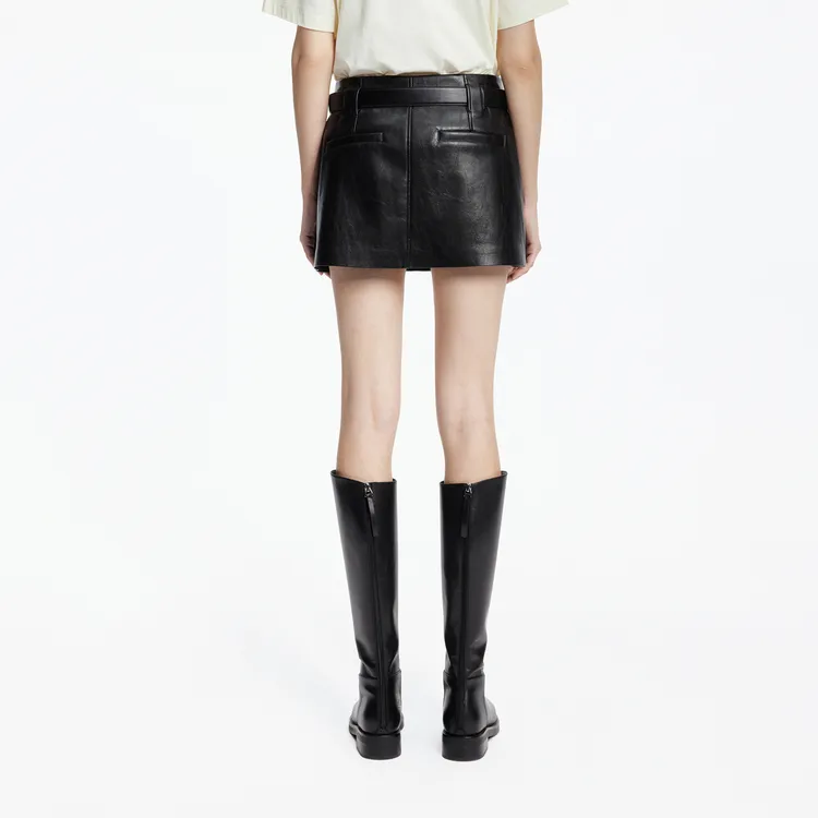 MOCO Leather Short Skirts Women's Black-3