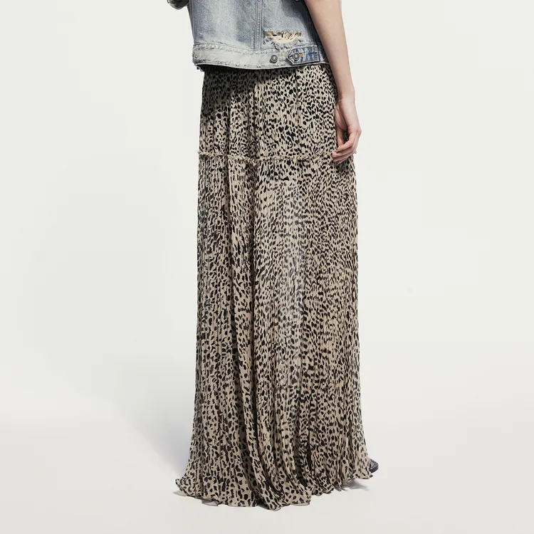 MOCO Casual Long Skirts Women's Brown Apricot Leopard-3