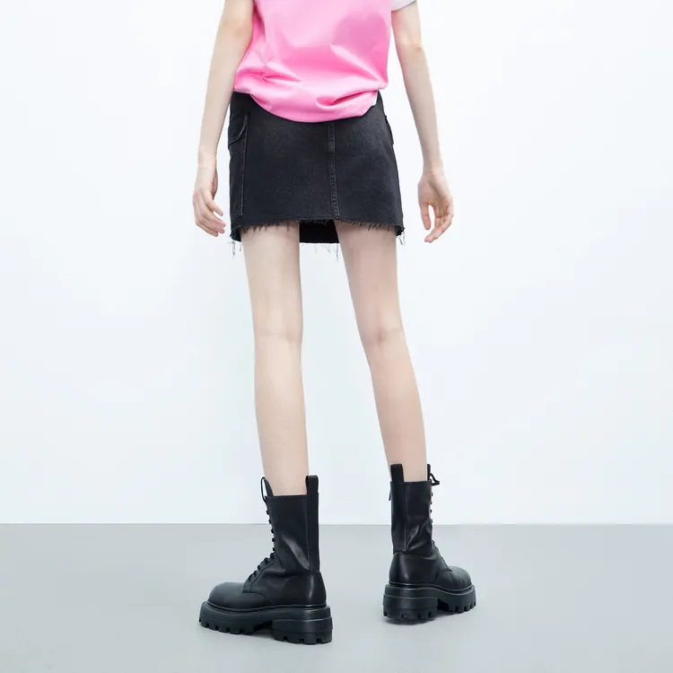 MO&CO Denim Short Skirts Women's Black-3