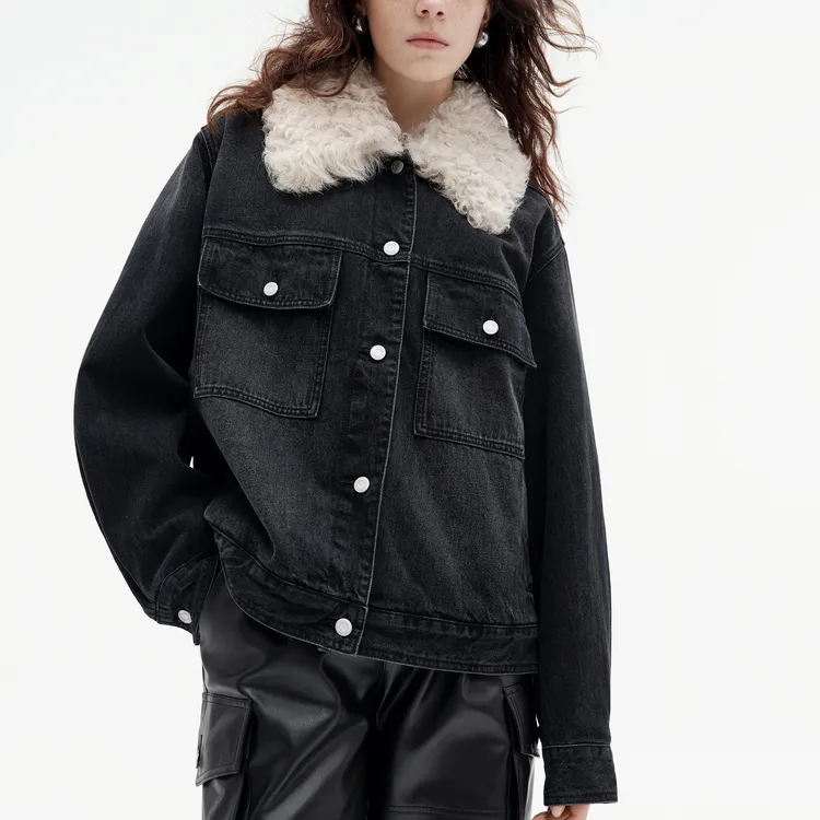MO&CO Puffer Jackets Women's Denim Black-3