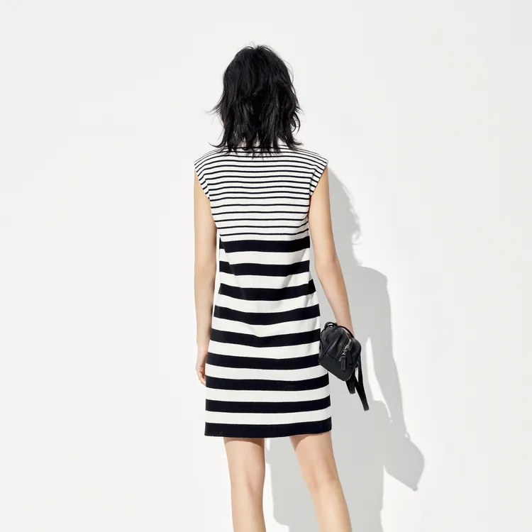 MOCO Sleeveless Dress Women's White Black Stripes-1