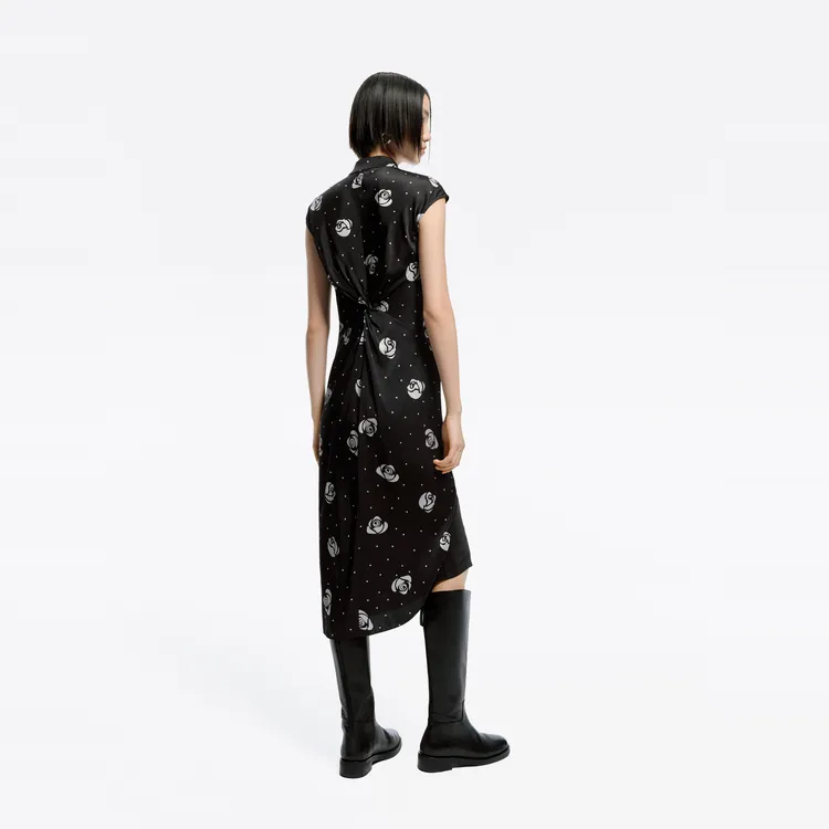 MOCO Short Sleeved Dress Women's Black With White Multicolor-1