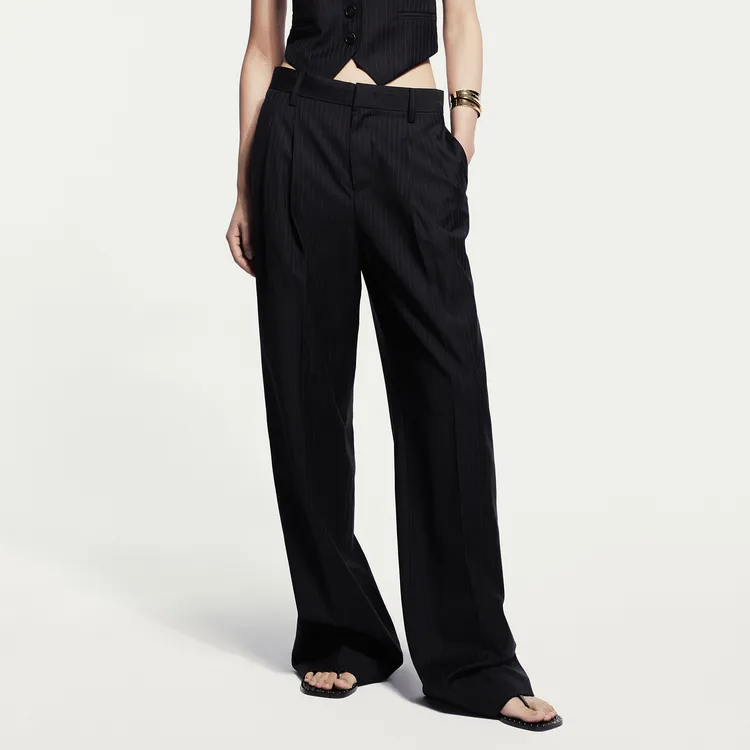 MOCO Casual Pants Women's Black Gray Stripes-2