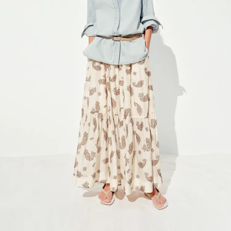 MOCO Casual Long Skirt Women's Apricot Base Paisley Pattern-2