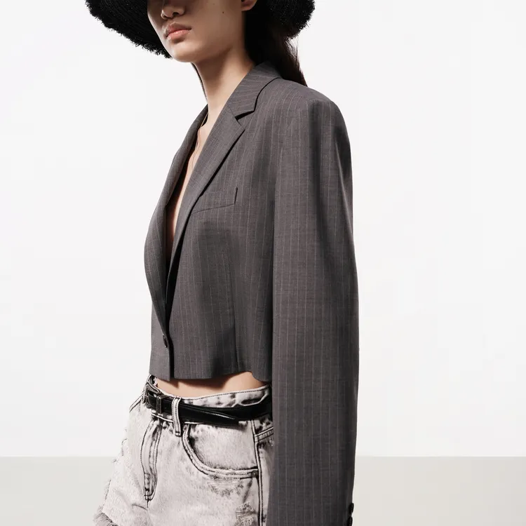MOCO Business Suit Women's Gray White Stripes-3