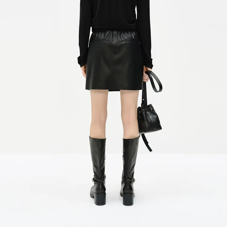 MOCO Leather Short Skirts Women's Black-4