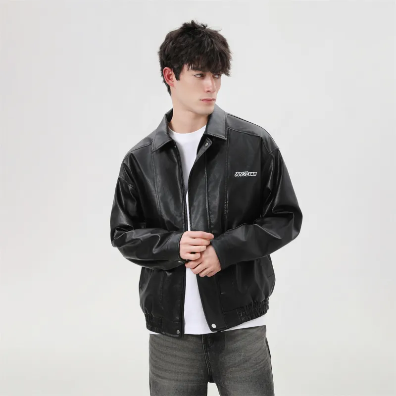 GOOSELIAR Leather Jacket Coat Motorcycle Jacket Unisex-4