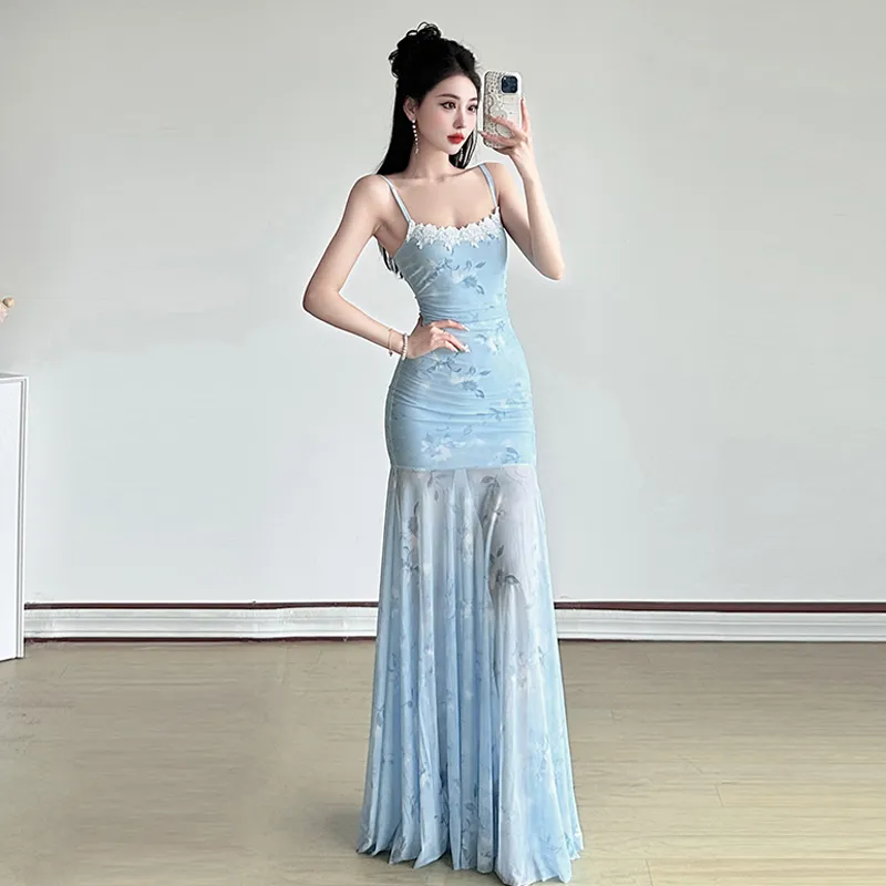 BRASS SCOUT Slip Dress Women's Blue-4