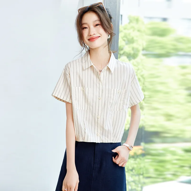 PIERRE CARDIN Shirts Women's Beige Apricot Stripes-1