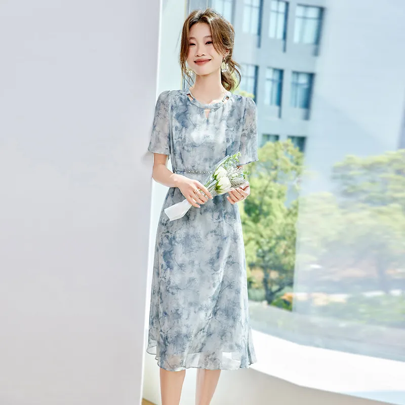 PIERRE CARDIN Short-Sleeved Dresses Women's Mist Blue-1