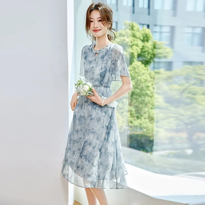 PIERRE CARDIN Short-Sleeved Dresses Women's Mist Blue-4