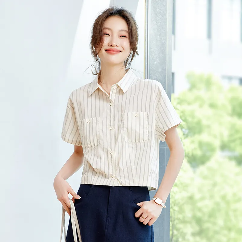 PIERRE CARDIN Shirts Women's Beige Apricot Stripes-2