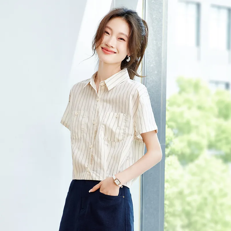 PIERRE CARDIN Shirts Women's Beige Apricot Stripes-3