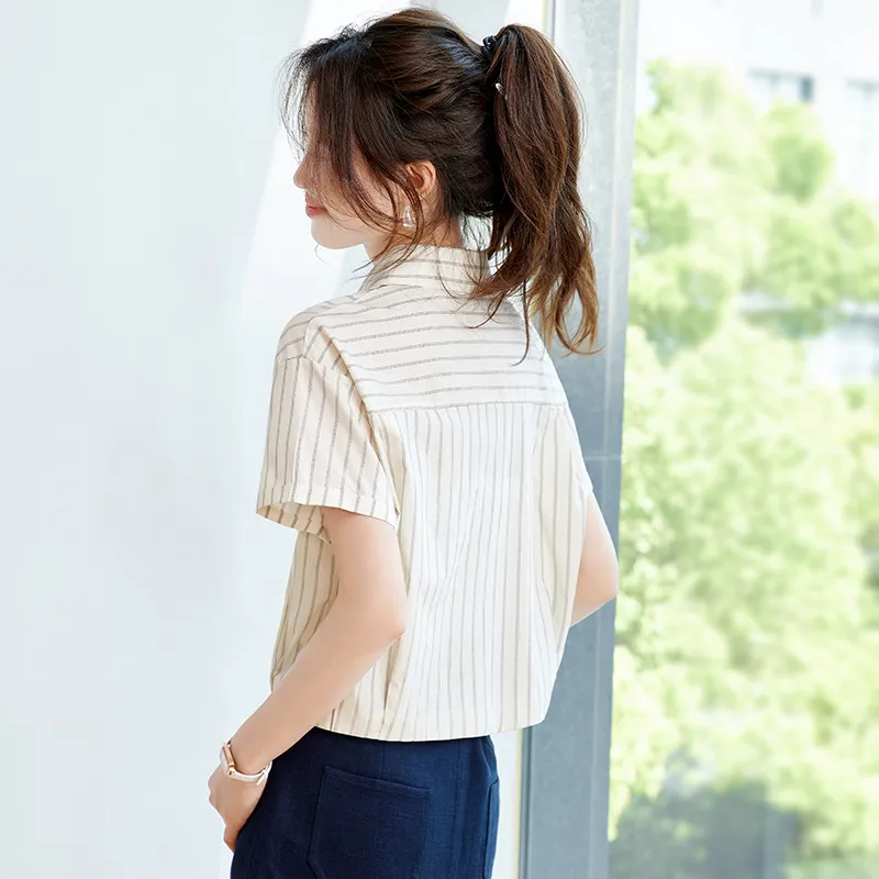 PIERRE CARDIN Shirts Women's Beige Apricot Stripes-4