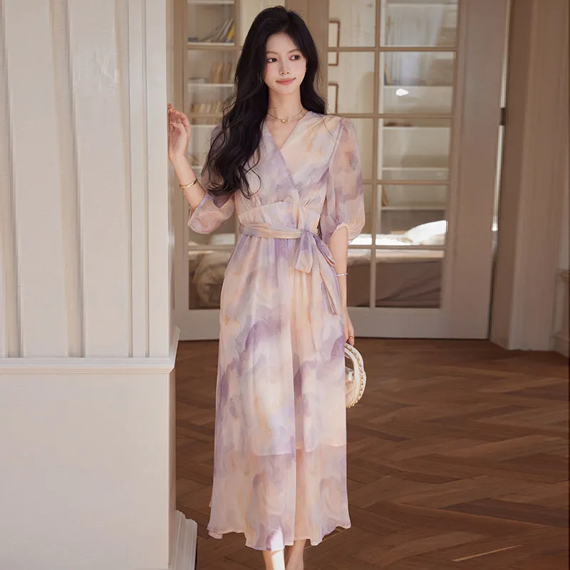 PIERRE CARDIN Short Sleeved Dress Women's Lavender-4