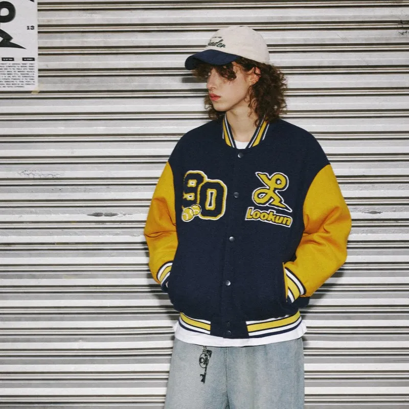 LOOKUN Jackets Unisex Navy Blue-3