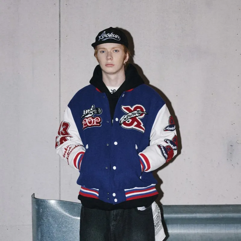 LOOKUN Baseball Jacket Unisex Blue-2