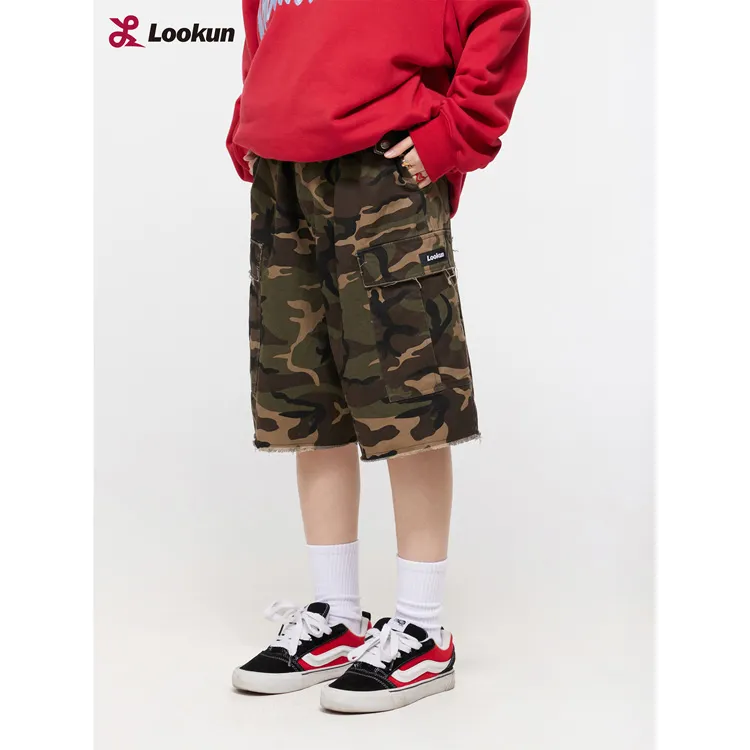 LOOKUN Casual Shorts Unisex Green Camouflage-2