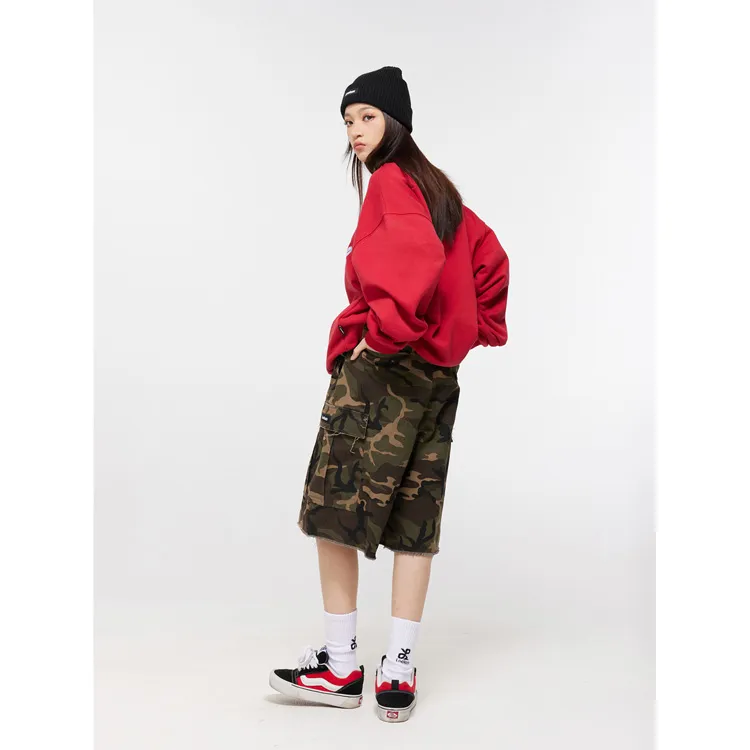 LOOKUN Casual Shorts Unisex Green Camouflage-3