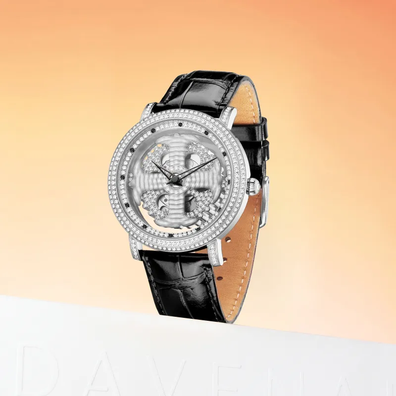DAVENA Possession Collection Mechanical Movement Cow Leather Strap Watch Women's Watch Cut Out Dial-1