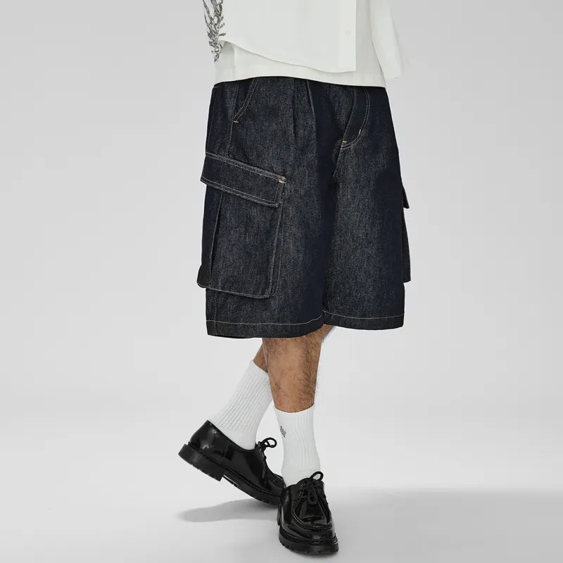 ORANGE DRAGON 2025 Summer Denim Shorts Unisex Dark Blue-2