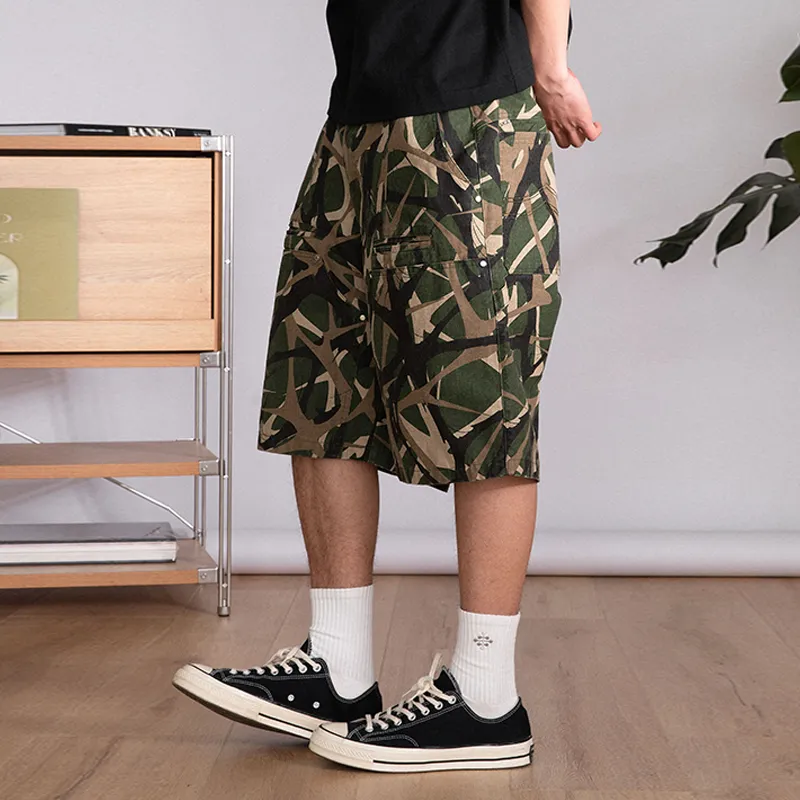 ORANGE DRAGON 2025 Summer Cargo Shorts Unisex Green Camouflage-4