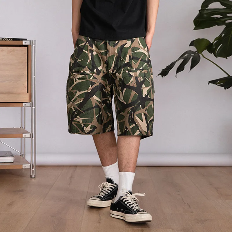ORANGE DRAGON 2025 Summer Cargo Shorts Unisex Green Camouflage-2